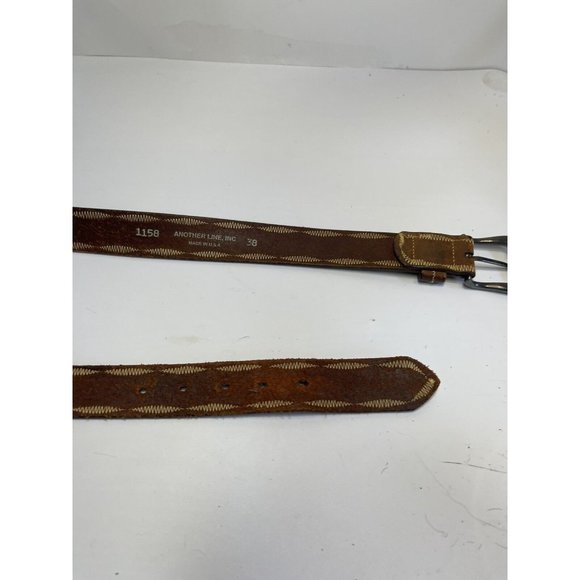 Another Line Inc Vintage Whip Stitch Thick Leather Belt Mens 38” - Picture 6 of 10